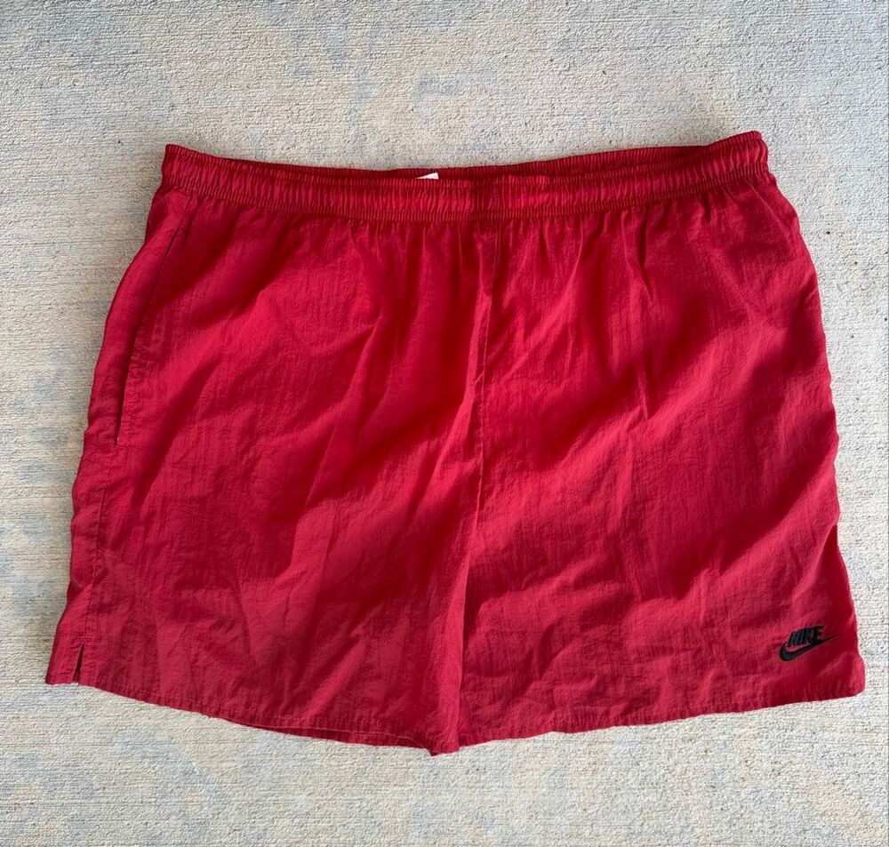 Vintage 90s Nike Big Logo RED Swim Trunks Hybrid Shorts Size Large  K